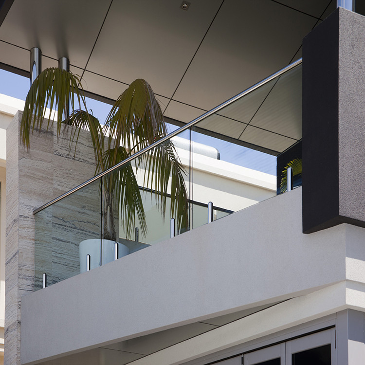 Exterior Glass Balcony Railing With Stainless Steel Spigots