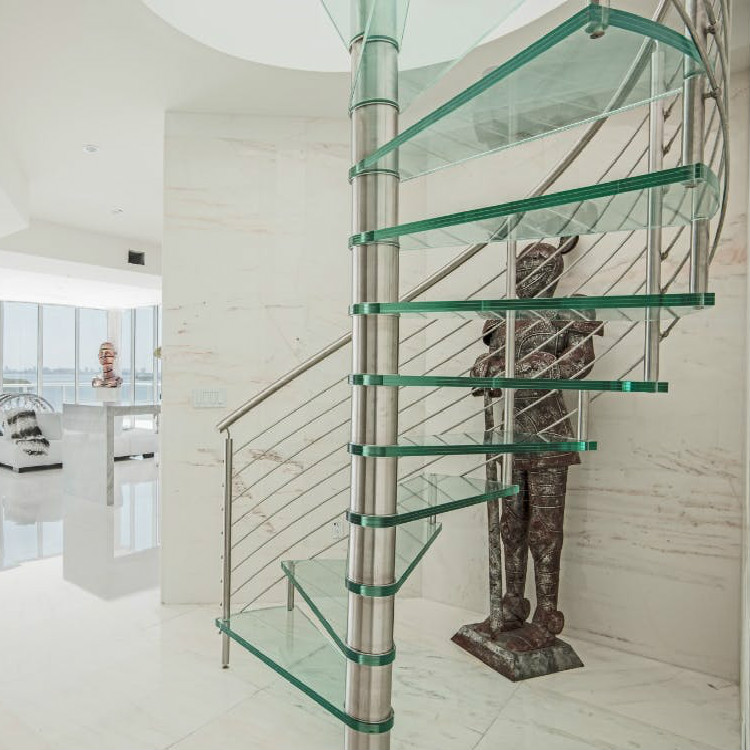 Stainless Steel Railing Glass Spiral Staircase