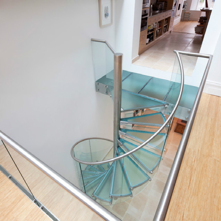 Steel Handrail Glass Railing Spiral Stairway