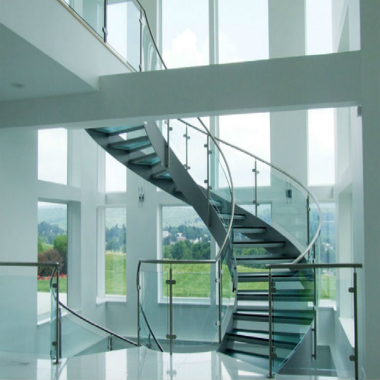 Acid Etched Laminated Glass Tread Curved Staircase