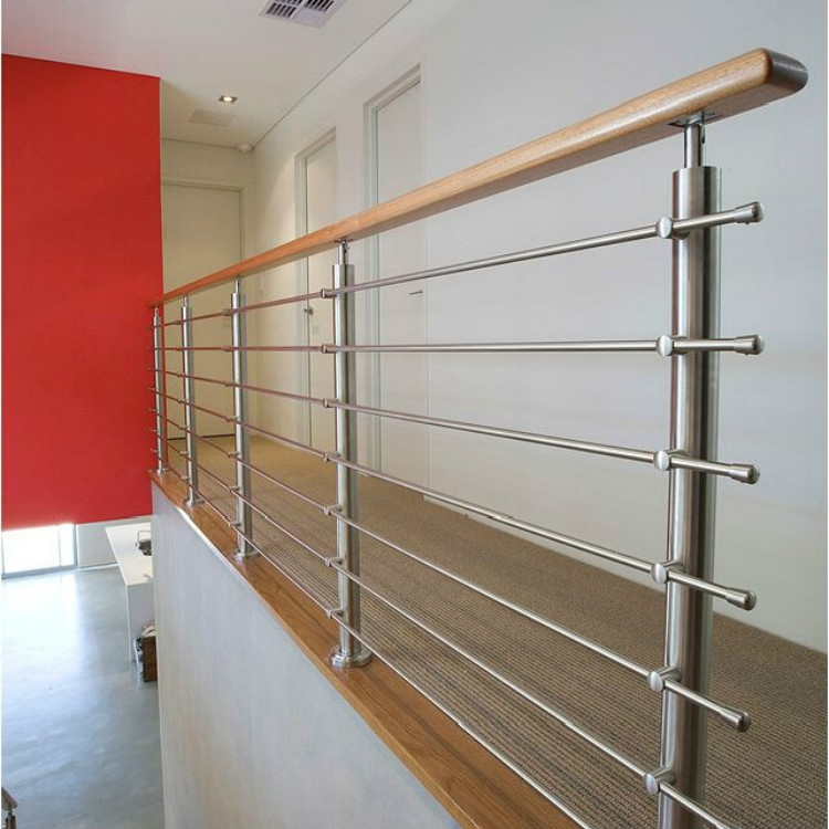 Indoor Wood Top Handrail Rod Railing Design