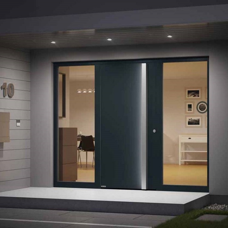 Contemporary Main Entrance Wooden Doors With Side Lite