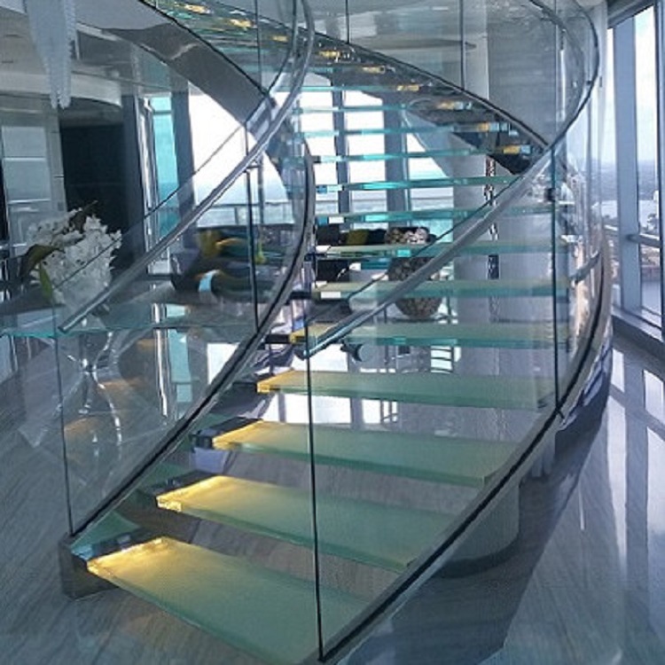 Best quality modern style curved stainless steel glass staircase