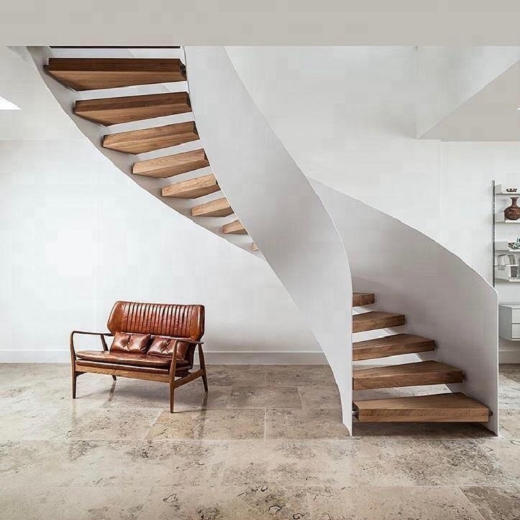 Contemporary Spiral stairway wood curved stairs