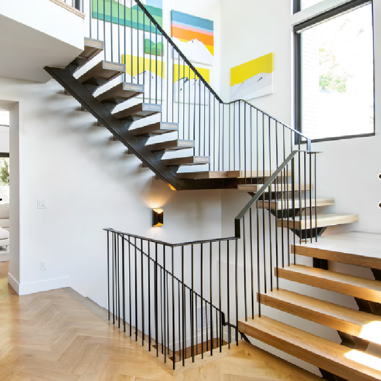 Stainless Steel Rod Railing Wood Staircase