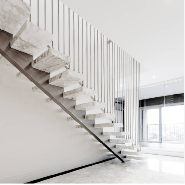 China supplier single center stringer stairs marble tread staircase