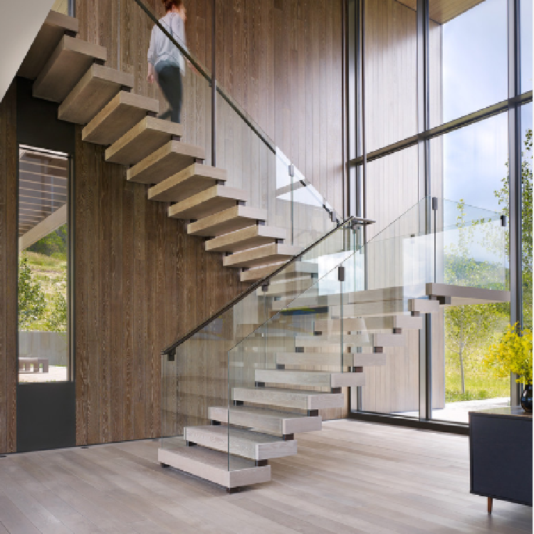 Small invisible stringer floating u shape modern stairs 