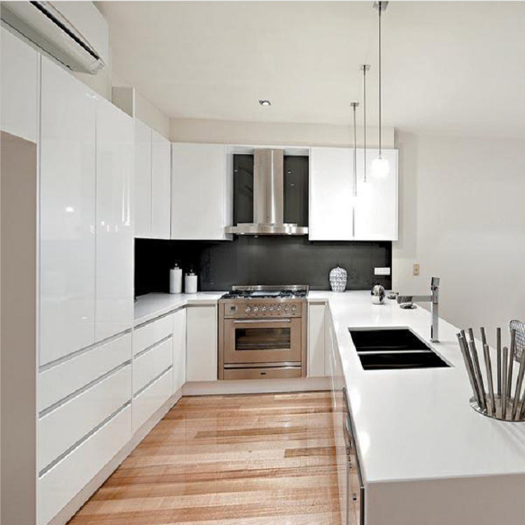 Glossy white lacquer finish design modern kitchen cabinet
